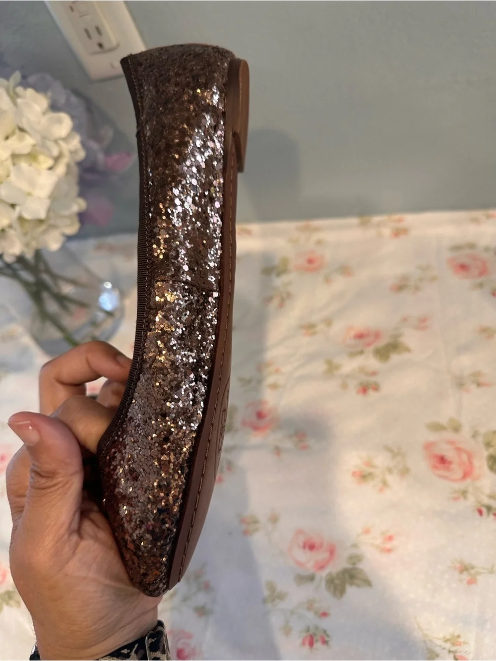 Tory Burch Metallic Bronze Glitter Ballet Flats